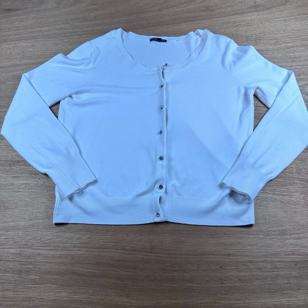 Express White Cardigan Womens Small (Tagged XL) Cropped Button Front Lightweight